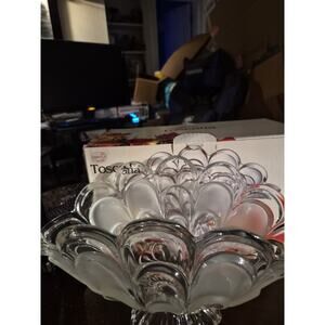 Vintage Toscana Bohemia Crystal Shall Motif Footed Fruit Bowl Frosted Satin...